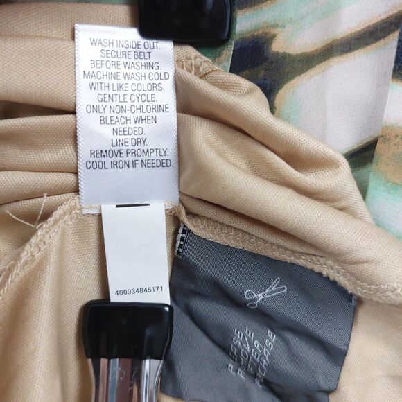 Simply Vera Wang Dress Sz L Green Cream Abstract Pleated Sleeveless Boho Comfort - Picture 9 of 12